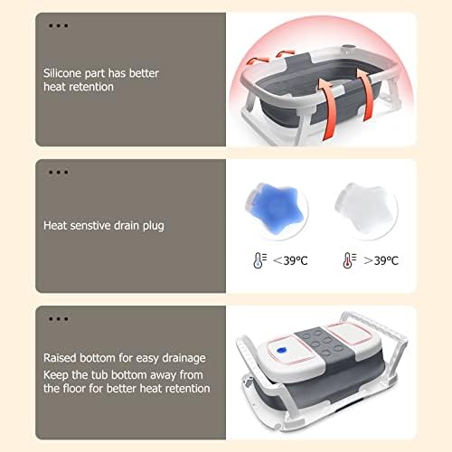 Collapsible Baby Bath Foldable Tub Bathtub Newborn with Seat Support Cushion & Stand Folding Baths for Toddler 0-6 Months Foam Pillow Travel Portable Infant Tubs Soft Bathing Insert Pad Kids Grey