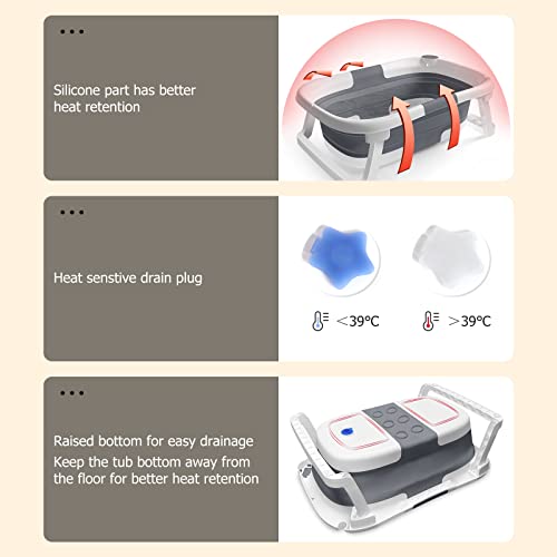 Baby Bath Foldable Tub Collapsible Bathtub Baby Bath Essentials for Newborn with Seat Support Cushion Stand Folding Baths for Toddler 0-12 Months Travel Portable Infant Tubs Soft Bathing Kids Grey - Image 6