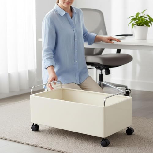 LeeQinersw 移動式収納ラック、キャスター付きローリングカート、デスク下収納、バスケット、本棚、省スペース、子供部屋、オフィス、家庭に最適, White L [5]