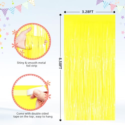 Image of GCB 2Pack Macaron Yellow Metallic Tinsel Foil Fringe Curtains, Door Streamers Photo Booth Backdrop for Birthday Party, Tinsel Curtain Backdrop for Baby Shower Bachelorette Christmas Party Decorations