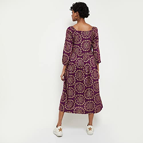 Image of Max Women's Rayon Printed Square Neck Midi Dress Ankle Length Ethnic