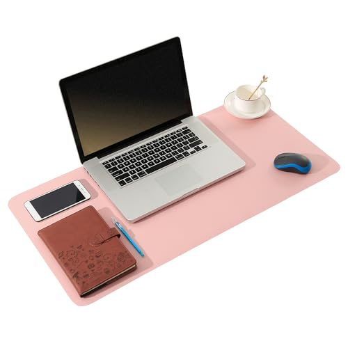 ARNTY Sous Main Bureau Cuir,Tapis de Bureau Cuir,Étanche Grand Tapis de Souris Bureau,Ultra Mince Dessous Pad de Bureau pour Bureau et Maison (Rose&Gris, 60 * 35cm)