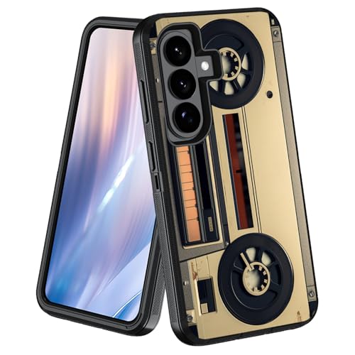 stmedazm Case for Samsung Galaxy S26 Plus/ S25 Plus/ S24 Plus 6.7 Inch, Military Grade Heavy Duty [3-Layer] Dustproof Shockproof Full-Body Phone Protective Cover, Retro Tape Recorder