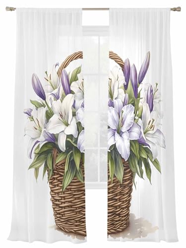 Sheer Curtain 2 Panels Ombre Purple White Lily Chiffon Semi