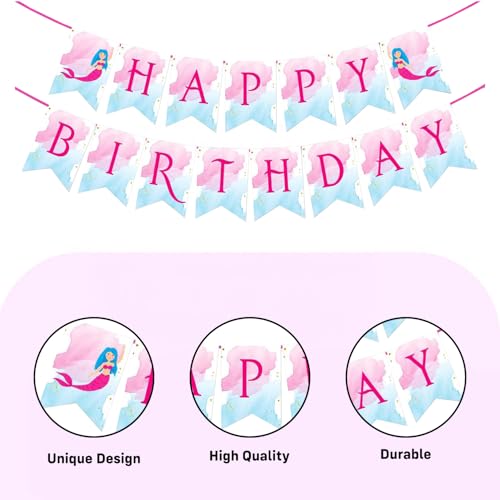 Image of Party Propz Mermaid Theme Birthday Decoration Kit for Girls - 60 Pcs, Happy Birthday Banner, 40 Balloons, Mermaid Shell Banner, Photo Props & Glue Sheet (Cardstock,Latex)