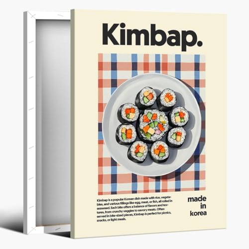 Colorful Kimbap Korean Food Canvas Wall Art Prints Trendy Asian Cuisine Pictures Retro Minimalist Foodie Posters for Dining Room Kitchen Wall Decor 8x12inch Framed