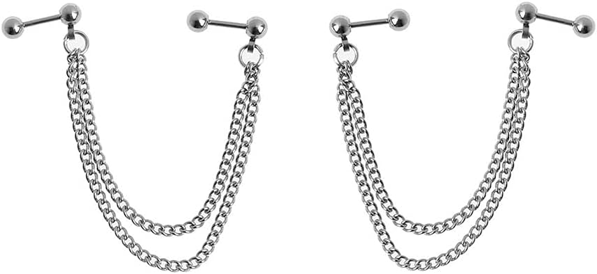Multi Layered Chain Double Piercing Ball Stud Dangle Pakistan Ubuy
