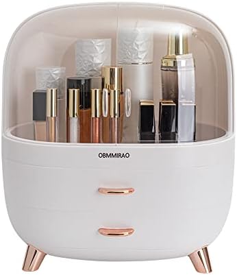 OBMMIRAO Elegant Dustproof Makeup Storage Organizer Box, Waterproof Large Cosmetics Organizer Storage with Drawers Skincare Cosmetic Display Cases for Countertop Bathroom Dresser Dedroom