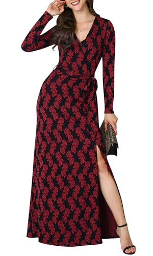 Image of KOH KOH Womens Long Sleeve V-Neck High Slit Cocktail Evening Gown Maxi Dress