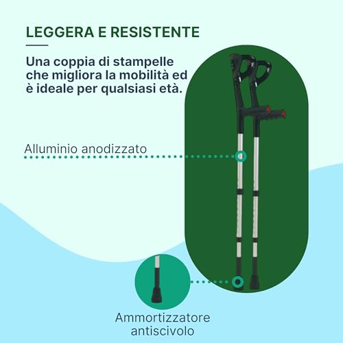 Remedia One - Stampelle Ortopediche Regolabili Con Ammortizzatore, Stampelle Canadesi In Alluminio Anodizzato, Altezza 74-97Cm, 2 Unità – Nero/Argento - 4