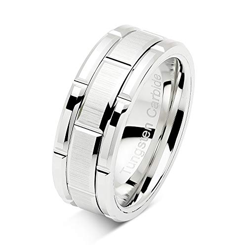 100S JEWELRY Tungsten Rings For Men Wedding Band White Gold Brick Pattern Rhodium Plated Size 6-16 (Tungsten, 6.5) by 100S JEWELRY - Used condition - Image 2