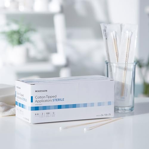 McKesson Sterile Cotton Tipped Applicators, 6 Inch, Box of 200 – Medical Cotton Swabs for Wound Care, Cleaning, and Application, Wooden Shaft, Disposable