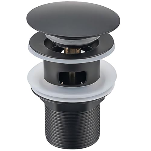 Antfly Juego de desagüe para lavabo con rebosadero, juego de desagüe para válvula de desagüe, válvula pop-up, juego de desagüe universal para lavabo y lavabo (Negro)