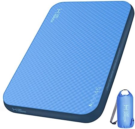 LOSTHORIZON Airsoft 4.5” Thick Self Inflating Sleeping Pad with Solid Foam, Camping Mattress with Pump Sack, Portable Roll Up Bed, Inflatable Outdoor Mat for Rooftop Tent Car Truck Van, 4 Season