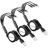 Aywenny [2026 Upgraded] 3 Pack Multi Retractable Charging Cable, 3 in 1 USB Charging Cable with USB C/Micro USB/Phone Port, 3.3FT Charging Cable for Phone17 16 15 14 13 12 11 XS XR X 8 7 6 SE (3Pcs)