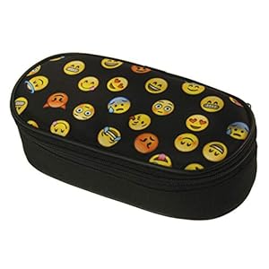 Ovale Etui Pen Doos Met Kleine Organizer Emoji Zwart [086]