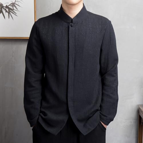 Men's Fashion Cotton Linen Shirt Long Sleeve Solid Color Ethnic Beach Yoga Top Casual Lightweight Jacket2