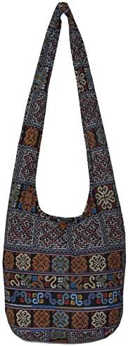 Bohemian Hipster Hobo Boho Hippie Crossbody Shoulder Bag Purse 39" (BlackBlue)