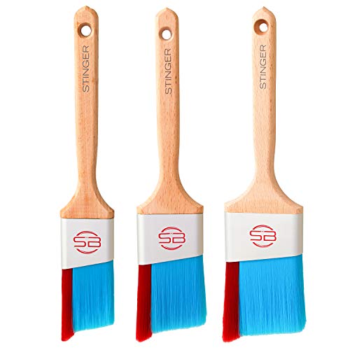 Stinger Brush - Professional Interior Paint Brush with Fill-A-Blend Technology, Angle Brush for Cutting in, Edges, Trim, and Walls (3, Stinger Brush Set - 3 Sizes)