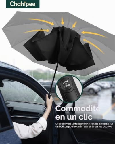 Conlun Parapluie inversé Compact Noir- Résistant aux intempéries, Parapluie Pliant Automatique Coupe-Vent, Parapluie Homme Revêtement en Tissu 210T, Portée 105 cm, 10 Sections - Cadeaux Noel – vue 6