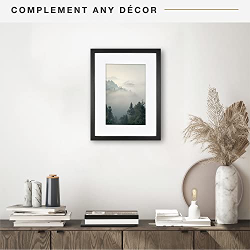 Image of MCS Gallery Wooden Frame for Canvas, Art Boards, Photos and more, Black, 12x16 with 8x12 Mat