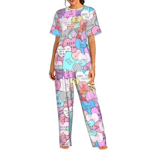 Pyjama confortable manches courtes ensemble détente femme cœur coloré usage quotidien S-3XL