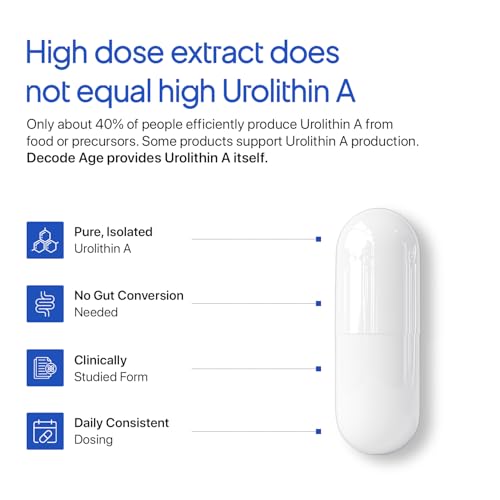 Image of Decode Age Urolithin A 500 mg | Clinically Studied Longevity Supplement for Strength, Endurance & Cellular Renewal | Non-GMO | Urolithin A Supplement for Men and Women