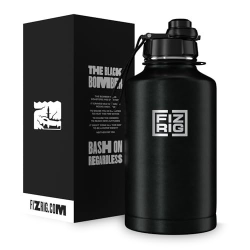 FIZRIG Stainless Steel Water Bottle, Black, 1800 ml