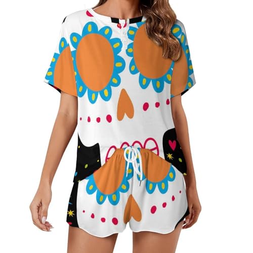 Pyjama court femme crâne mignon contre la chaleur de l'été