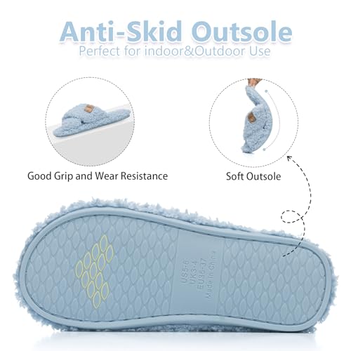Image of GOEWY Fuzzy Open Toe Slippers for Women Cozy Memory Foam House Shoes Indoor | Cute Cross Band,Soft Faux Fur,Anti-slip Sole Outdoor,Machine-washable,Lightweight,Slip on Gifts for Women,Mom and Bridesmaid
