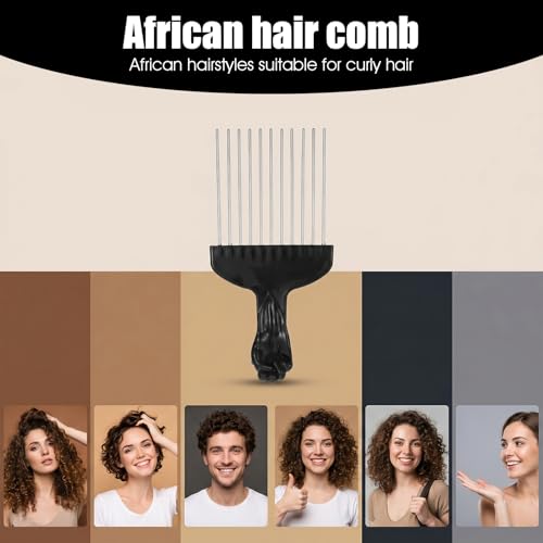 4 Peines Afro para Cabello Rizado con Mango de Acero miniatura 4