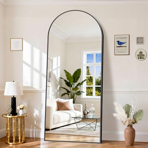 KOCUUY ARC Espejo de Cuerpo Entero, 203 x 91 cm Negro Espejo de pie Grande para Colgar, de pie, Apoyado Espejo de Pared Grande con Marco de Metal para SalóN, Dormitorio, Pasillo