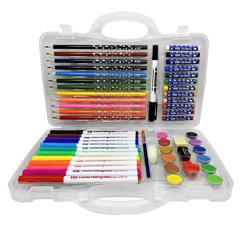 Kit Artístico Com 54 Peças Maleta De Desenho Escolar