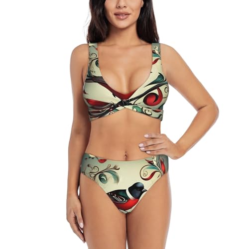 Maillot de bain 2 pièces ventre plat motif mélodique bleu sarcelle