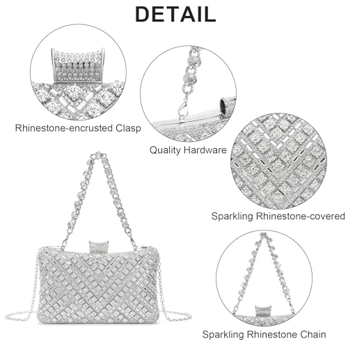 Image of RNIEGA Rhinestone Clutch Purse for Women Sparkly Evening Handbag Bridal Purse Crossbody Shoulder Bag with Detachable Chain