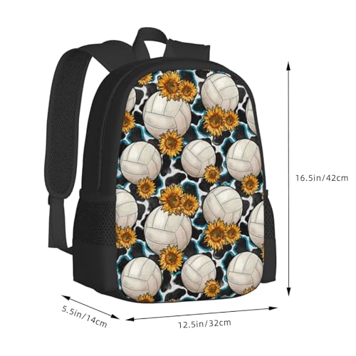 Volleyball Sunflowers Cowhide Backbags Large Adjustable Backpack Lightweight Daypack for Men Women 16.5 Inches3