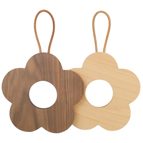 Dorakou 2 Pack Hot Pads Trivet, Natural Wood Trivet Set for Hot Dishes/Pot/Bowl/Teapot/Hot Pots and Pans Holders, Kitchen Wood Non-Slip Coaster, Durable Anti-Hot Trivet Stand Mat 2 Set Flower