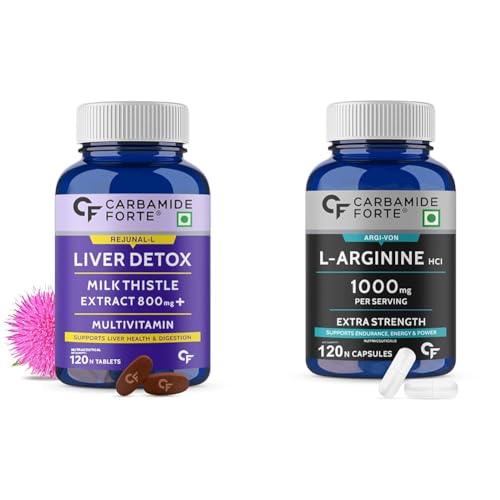 Image of Carbamide Forte Liver Support Supplement with Milk Thistle Extract 800mg (30:1)-120 Veg Tablets & Carbamide Forte L Arginine 1000mg Supplement Per Serving - 120 Veg Capsules