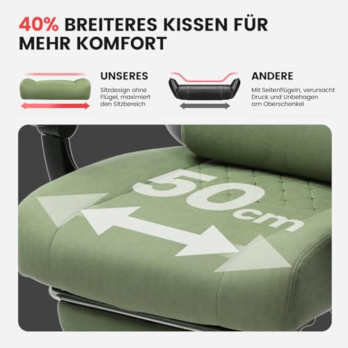 Sedia da gaming, in tessuto, con cuscino a molla, ergonomica, girevole, con poggiapiedi, portata 150 kg, colore: verde - Sedia gaming - Immagine 4