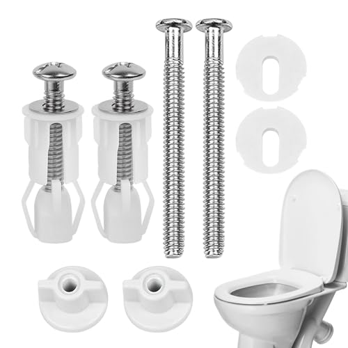 Parthan 2 Pairs Toilet Seat Fittings Kit, Toilet Seat Screws, Universal Toilet Seats Screws and Bolts Toilet Seat Hinges Bolt Nut, Expanding Rubber Top Nuts Screws for Fixing The Top Toilet Seat