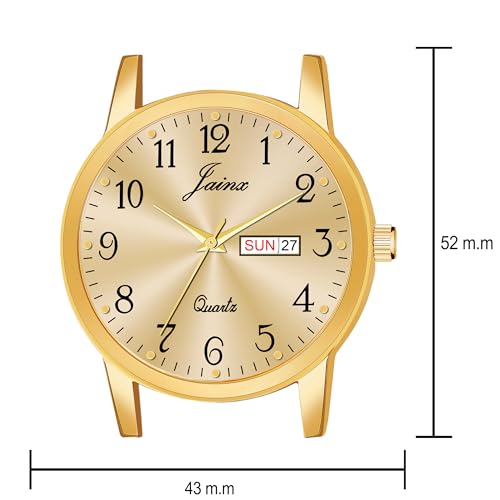 Image of jainx Metal Premium Golden Chain Day and Date Feature Analog Wrist Watch for Men (Black /Golden Color Dial)