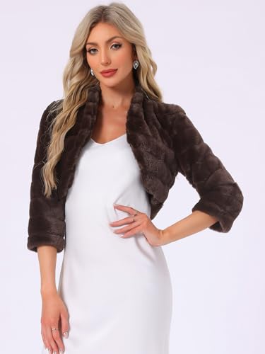 Allegra K Women's Bolero Jacket for Evening Dresses Open Front Cropped Fluffy Faux Fur Shrug2