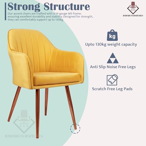 Image of Set of 2 Accent Chair for Living Room | Modern Armchair in Soft Velvet Fabric with Sturdy Legs | Premium Chair for Home Living Room Bedroom Restaurent | (Bronze Legs, Yellow)