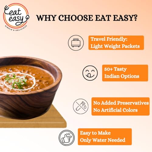 Image of Eat Easy Ready To Eat Jain Meal Combo- Dal Tadka & Dal Makhani (62g Each) | No Garlic No Onion Ready to Eat & Cook Travel Food | Freeze Dehydrated | 100% Veg | No Preservatives | Just Add Water Instant Food