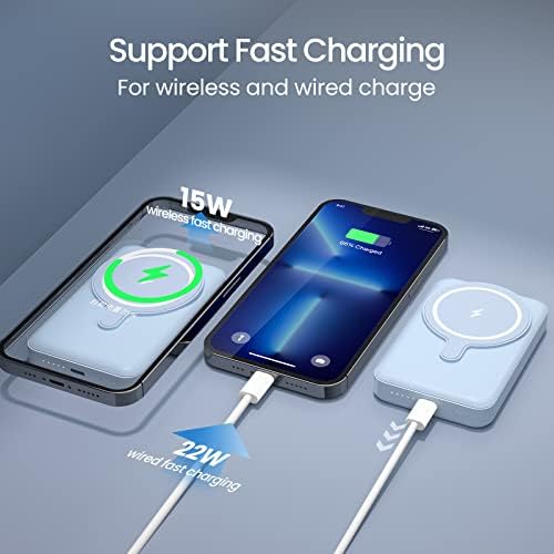 NEWDERY Magnetic Wireless Portable Charger, 10000mAh Battery Pack Fast Charging with Mag-safe Foldable Stand USB-C Power Bank Compatible with iPhone 14/12/13 Mini Pro Max