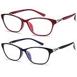 Reading Glasses Blue Light Blocking - 2 PackReaders 3.0 Women Eyeglasses Computer Glasses Lightweight Square Frame Anti Glare Eyestrain (Red Blue)