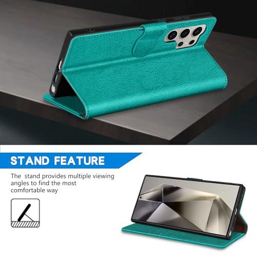 Image of ZZXX for Samsung Galaxy S25 Ultra Wallet Case with [RFID Blocking] Card Slot Kickstand Magnetic Closure Leather Flip Fold Protective Phone Case for Galaxy S25 Ultra 5G Case Wallet(Lake Blue-6.8 inch)