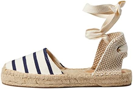 Soludos Lauren Espadrille Sandals for Women - Linen Upper, Round Toe Design with Jute Midsole, and Rubber Outsole Navy Stripe 9 B - Medium