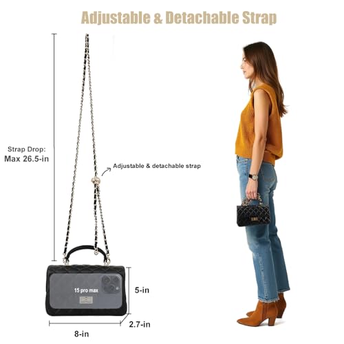 Image of M-ioi-M Small Quilted Crossbody Bag for Women, Genuine Leather Mini Shoulder Flap Purse with Gold Chain Strap & Top Handle