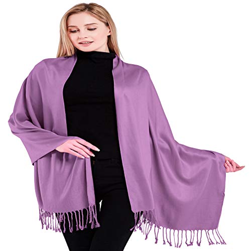CJ Apparel Mauve Light Purple Lilac Magenta Solid Color Tassels Design Nepalese Shawl Scarf Wrap Stole Throw Head Wrap Pashmina Hand Made in Nepal New2